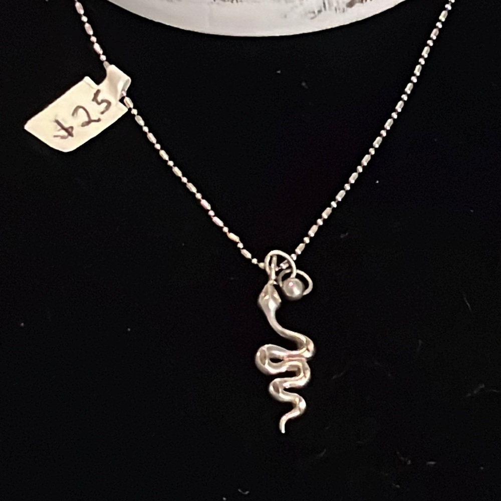 Sterling Silver 925 Tiny 1 1/4 “  Rattle Snake Pendant with Silver ball Chain.